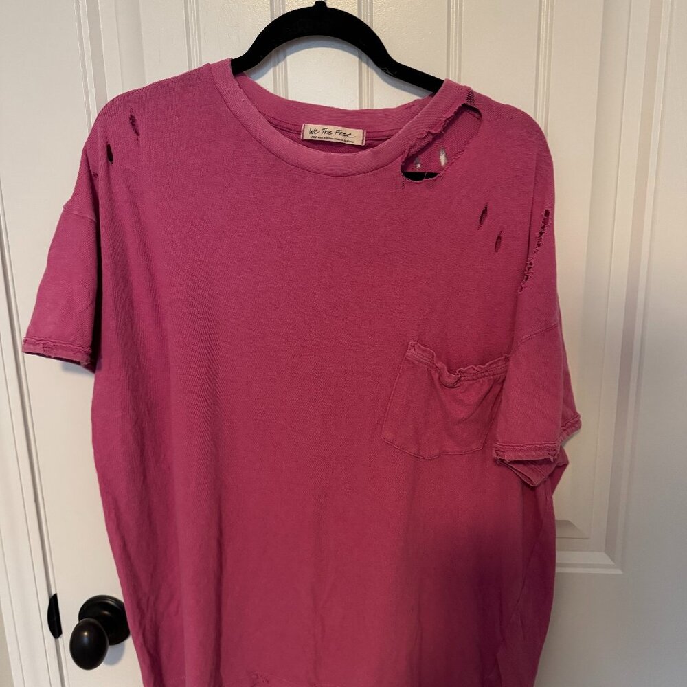 Free People Rubi Tee Oversized Distressed Dragon Berry